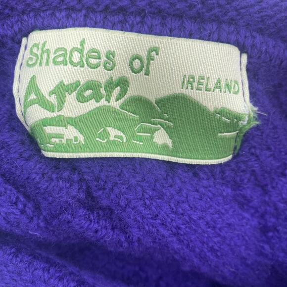 Shades Of ARAN Purple Irish 100% Merino Wool Knit Poncho Cape Purple SHRUNk - Picture 2 of 4